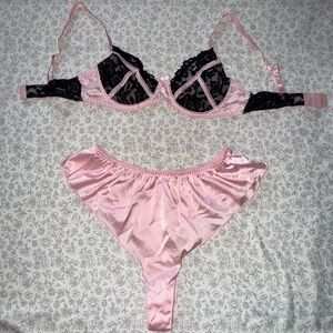 SHEIN Pink and Black Lace Bra Set